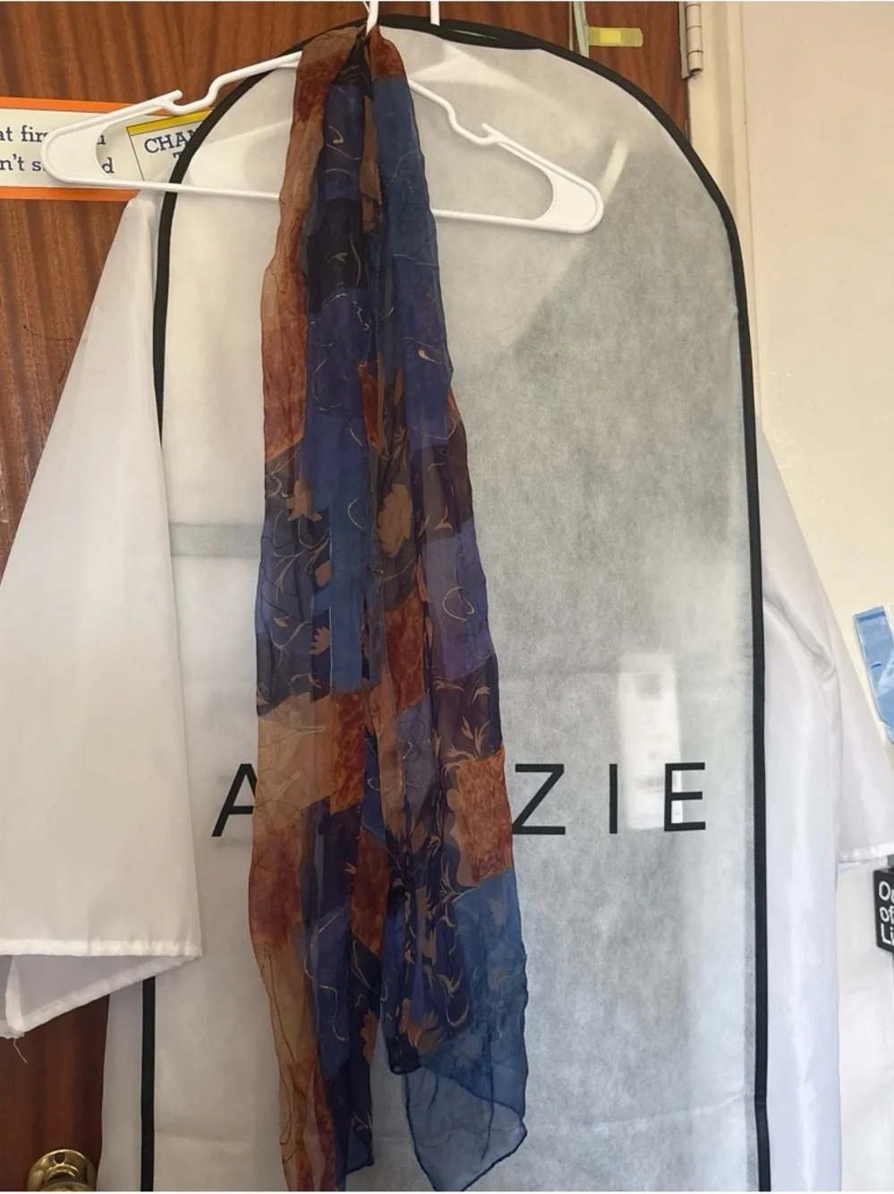 Blue and Brown Sheer Floral Scarf